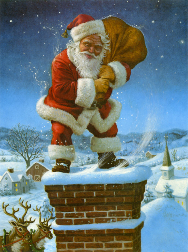 Santa Claus going down chimney